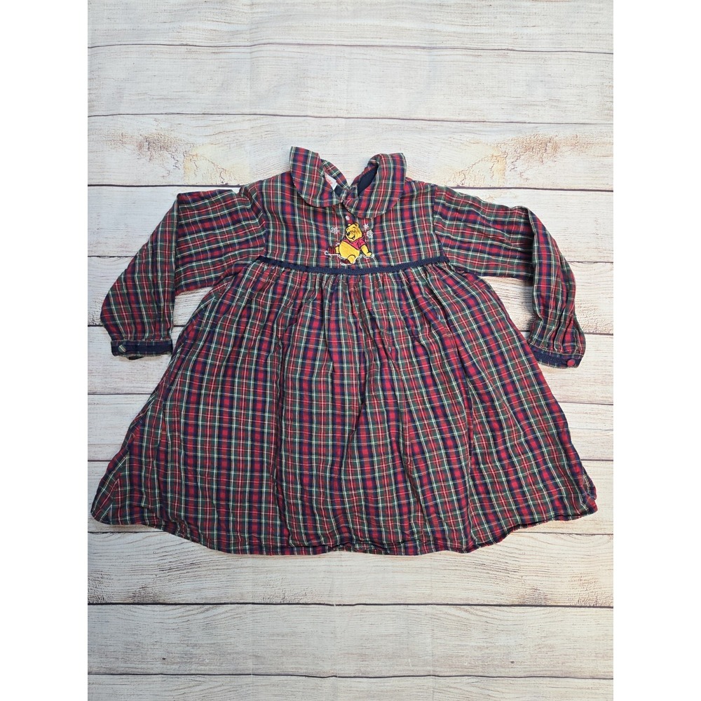 Vintage The Disney Store Winnie The Pooh Girl's‎ Plaid Dress 2T Toddler Button